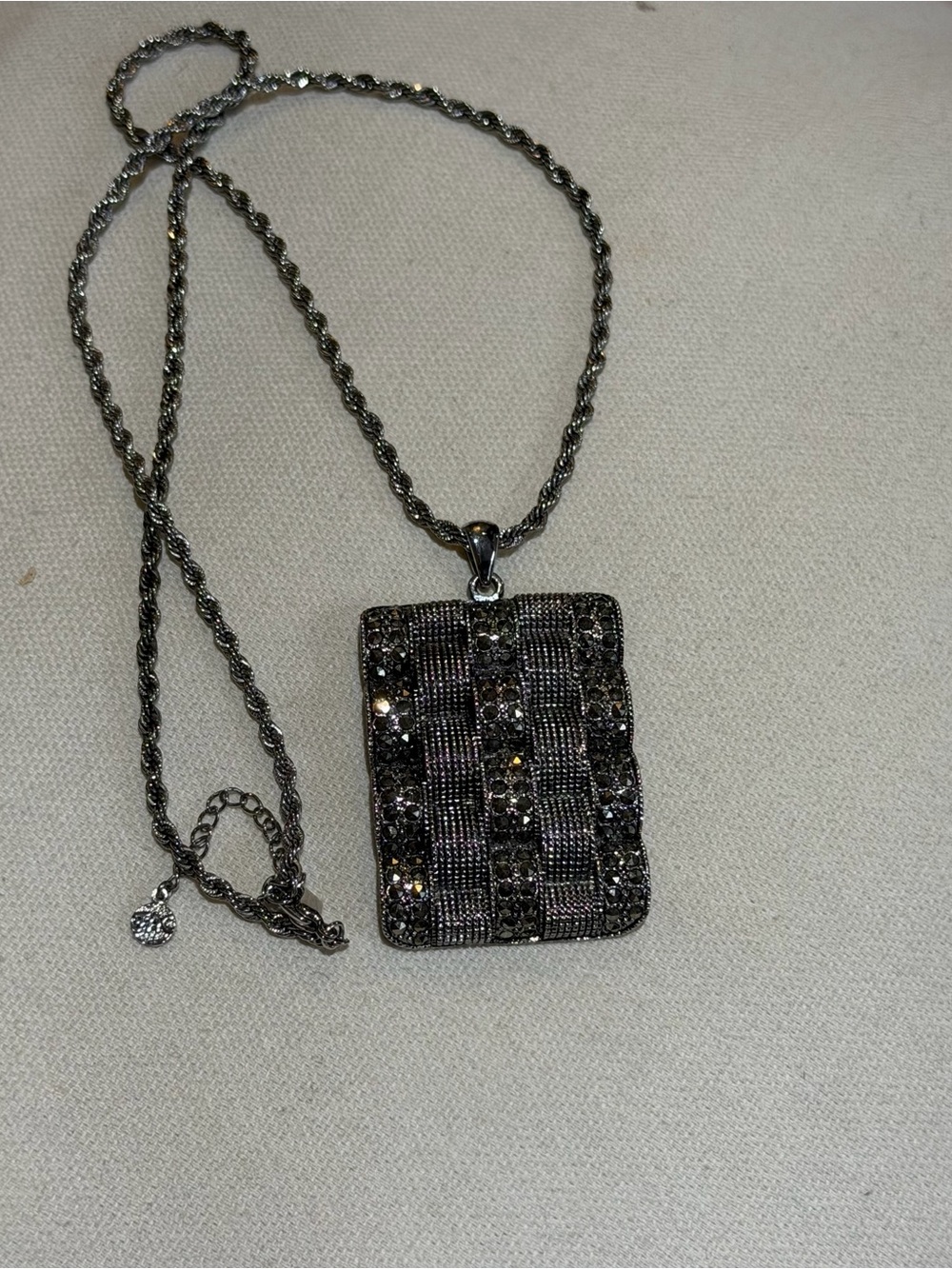 Butler Rhinestone Pave Rectangle Pendant Necklace in Gunmetal
